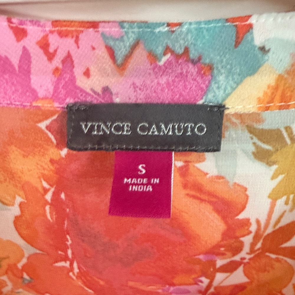 Vince Camuto Orange & Pink Floral Ruffled V-Neck Blouse Small - Picture 4 of 5